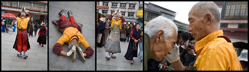 Tibet Revisited #6, Prostrating Pilgrim Giving Blessing Inner Barkhor Circuit, 2007