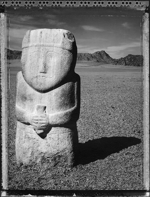 Nomadic Mongolia #54, Turkick Man Stone Holding Tribute, 2004